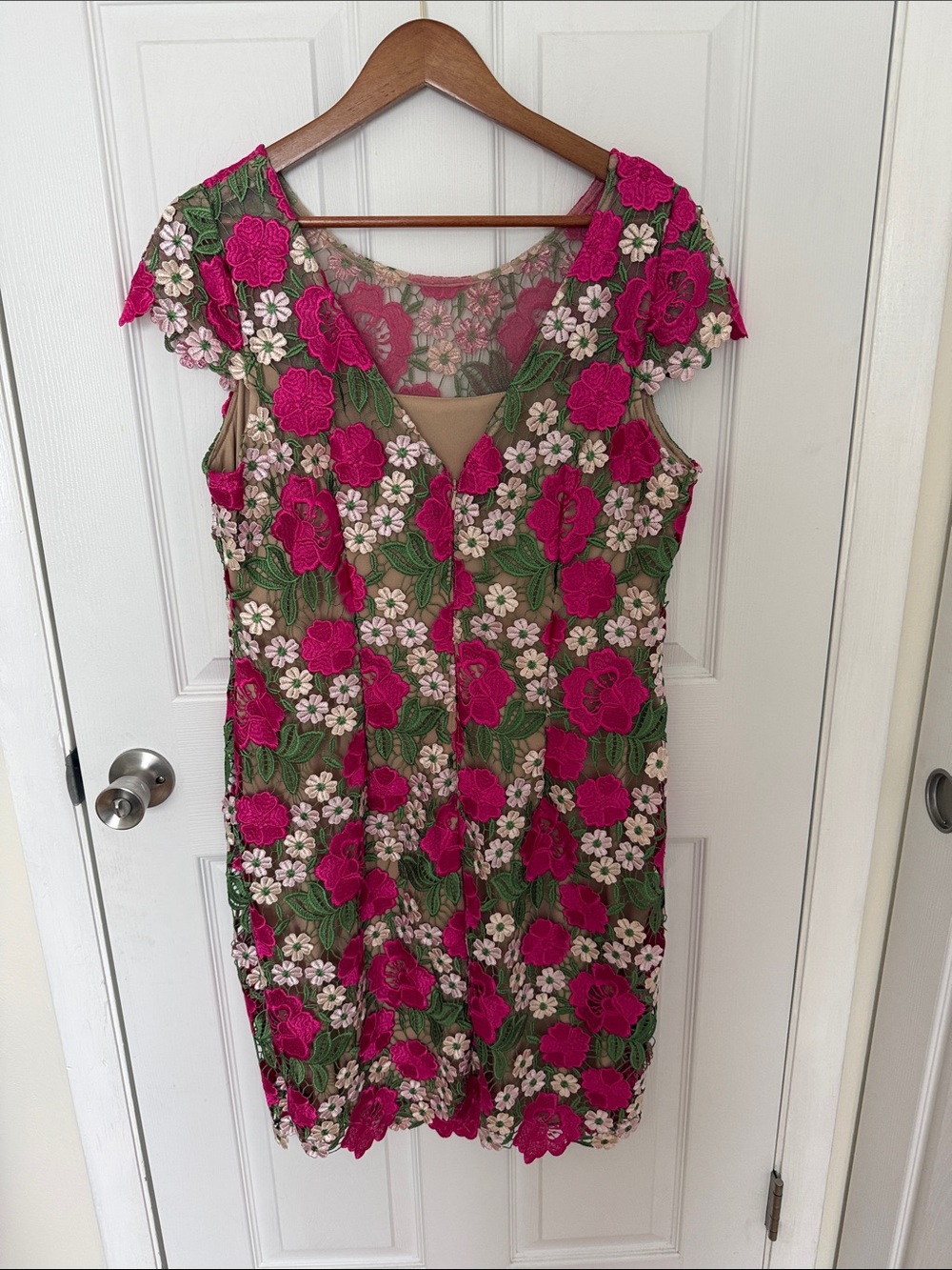Xscape Fuchsia & Green Floral Lace Midi Dress - Picture 3 of 7